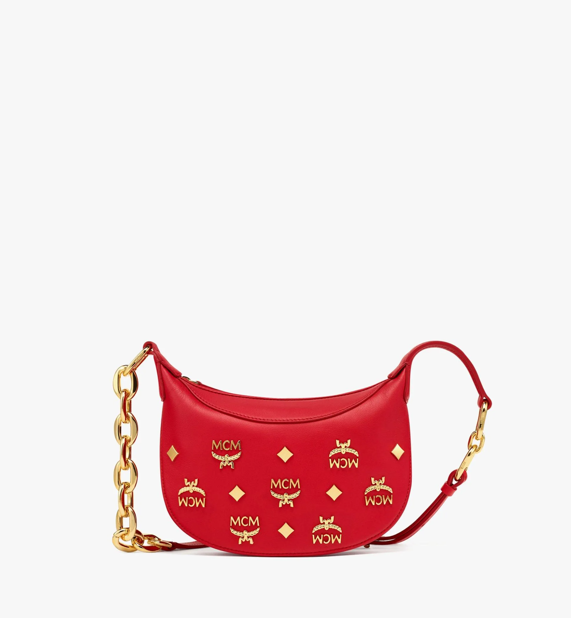 Aren Sichelformige Hobo Aus Leder Mit Gold-Monogramm