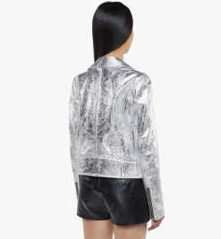 Bikerjacke In Metallic-Lammleder Fur Damen