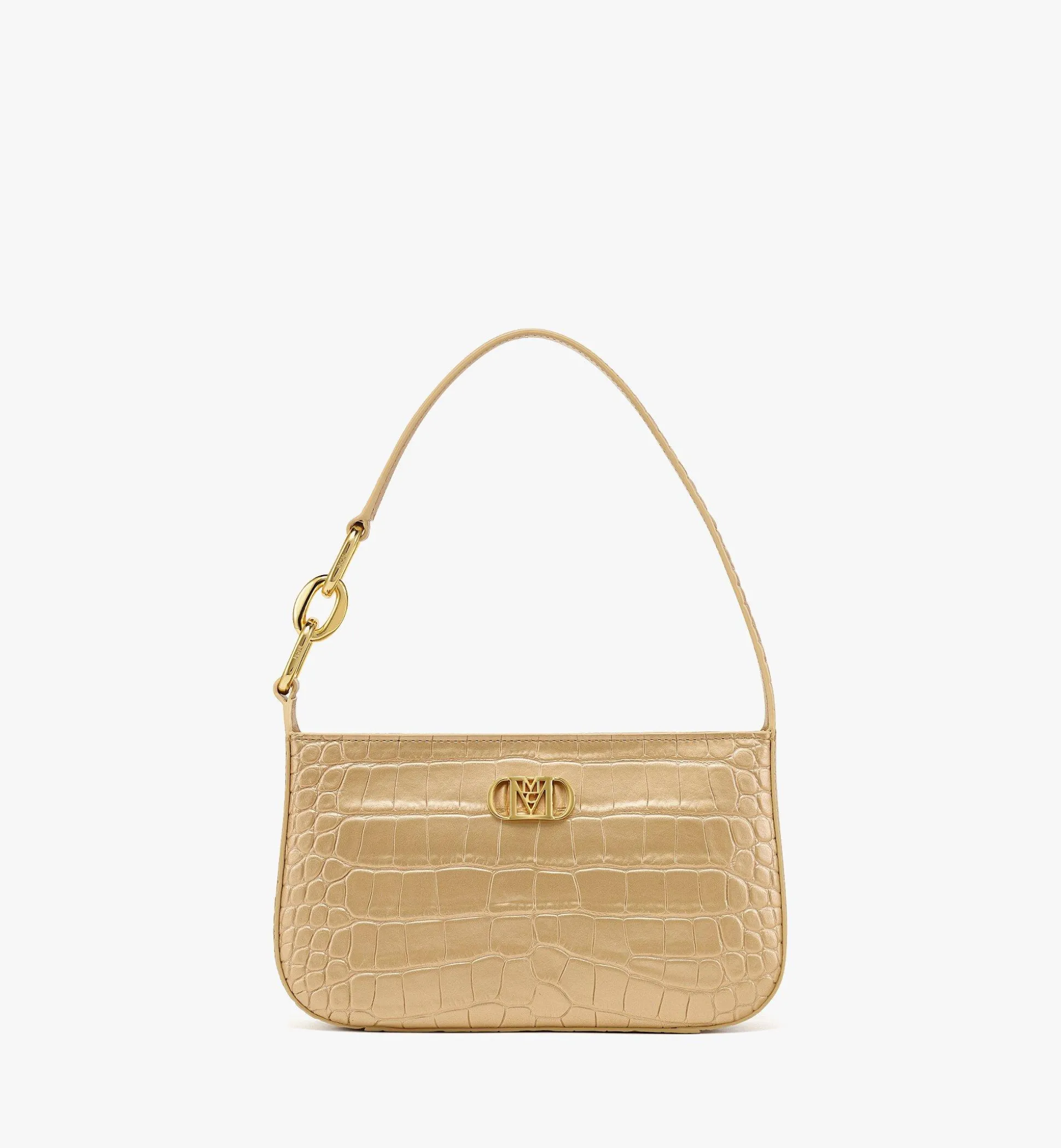 Mode Travia Schultertasche Aus Goldenem Leder Mit Kroko-Pragung