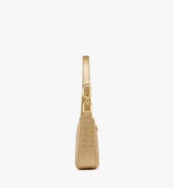 Mode Travia Schultertasche Aus Goldenem Leder Mit Kroko-Pragung