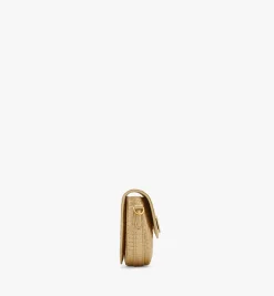 Mode Travia Umhangetasche Aus Goldenem Leder Mit Kroko-Pragung