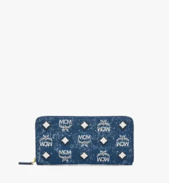 Portemonnaie Mit Rundum-Reissverschluss In Vintage Denim Jacquard