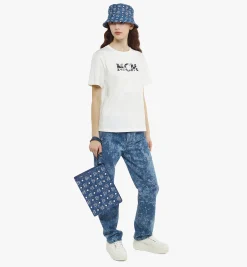 Pouch Mit Handgelenksband Und Reissverschluss In Vintage Denim Jacquard