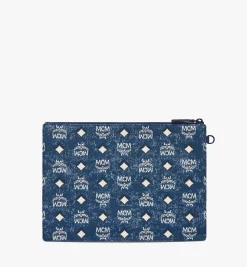 Pouch Mit Handgelenksband Und Reissverschluss In Vintage Denim Jacquard