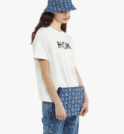 Pouch Mit Handgelenksband Und Reissverschluss In Vintage Denim Jacquard