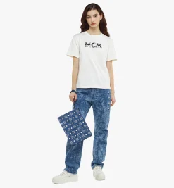 Pouch Mit Handgelenksband Und Reissverschluss In Vintage Denim Jacquard