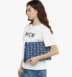 Pouch Mit Handgelenksband Und Reissverschluss In Vintage Denim Jacquard